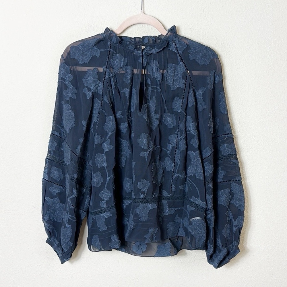 Joie Chaylse Top Dark Navy Blue Floral Sheer Popoever Sz XS - Picture 4 of 13